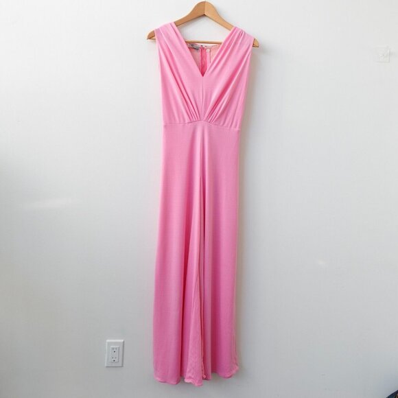 FENWICK Dress 10‎ Pink V Neck Jumpsuit Small Relaxed Stretch Simple Barbiecore - Picture 1 of 14